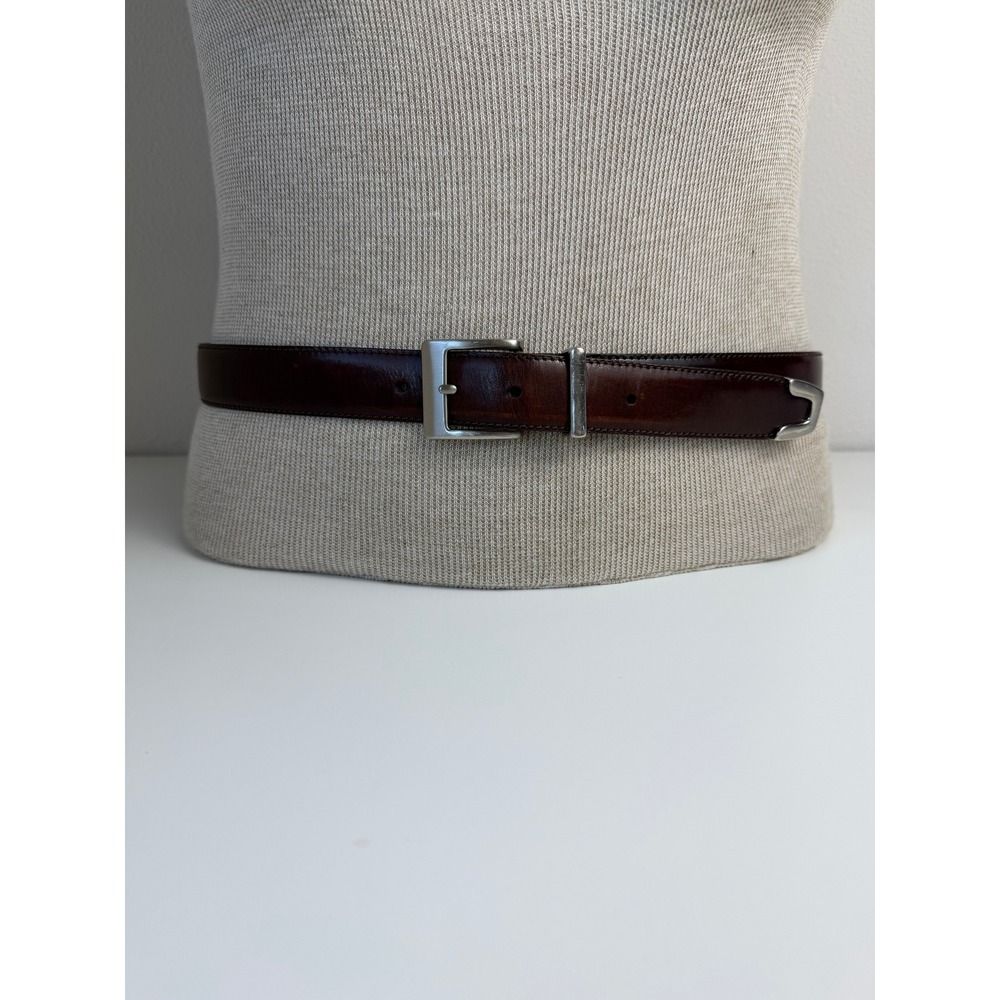 Mens Genuine Leather Belt 38 Brown Silver Buckle Metal Tip Dress Casual 44in